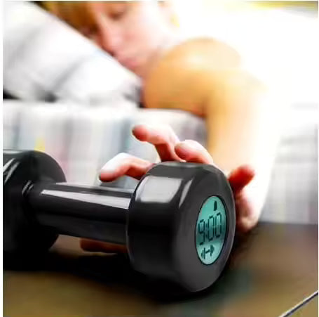 Portable Black Digital Shape up Fitness Dumbbell Alarm Clock