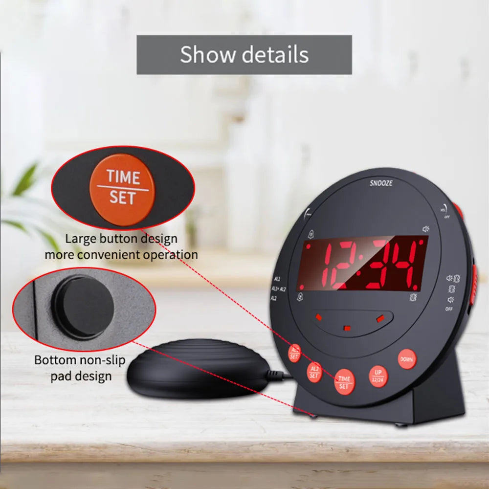 Loud Alarm Clock with Bed Shaker Vibrating Alarm Clock with Flash Light Brightness Adjustable Snooze Dual Alarm Setting USB