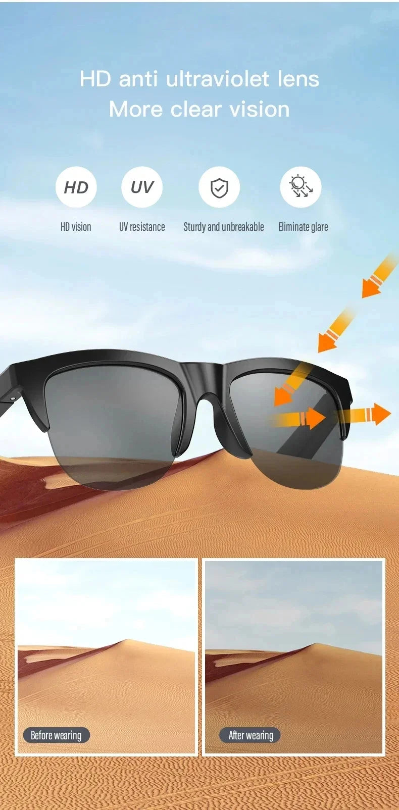 Xiaomi NEW Smart Sunglasses Glasses, Bluetooth Call Outdoor Sports Headphones, HiFi Audio, Blue Light, Waterproof, Anti-UV, Unisex