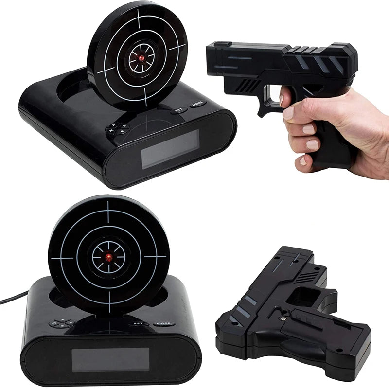 Digital Gun Alarm Clock – Target Laser Shoot Gadget, Kids’ and Desk Table Wake-Up Clock