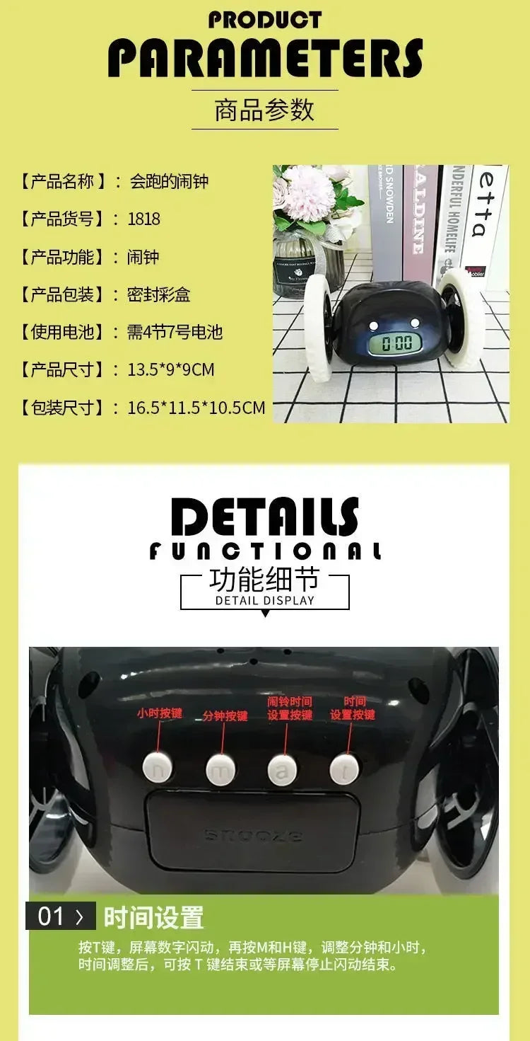 CLOCKY Roll Alarm Clock for Heavy Sleepers on Wheels (Adults Kids Teens Bedroom), Run Away, Moving, Annoying, Jump