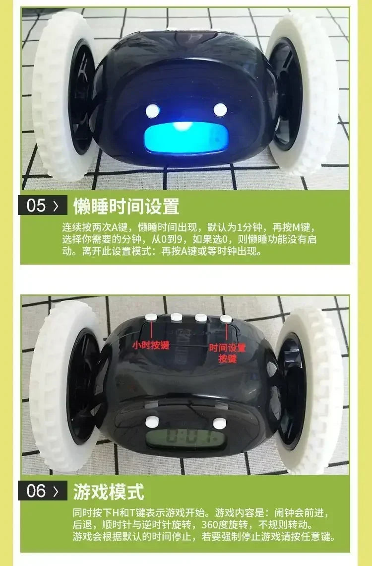 CLOCKY Roll Alarm Clock for Heavy Sleepers on Wheels (Adults Kids Teens Bedroom), Run Away, Moving, Annoying, Jump