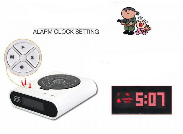 Digital Gun Alarm Clock – Target Laser Shoot Gadget, Kids’ and Desk Table Wake-Up Clock
