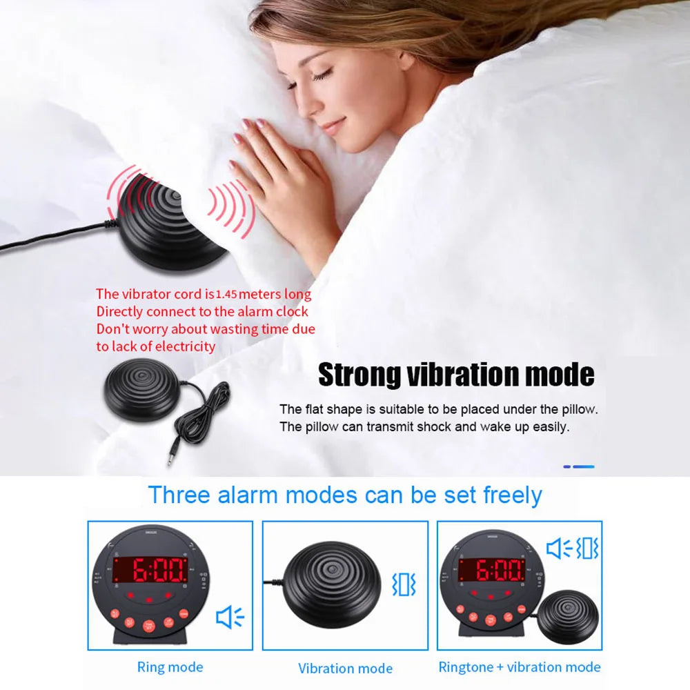 Loud Alarm Clock with Bed Shaker Vibrating Alarm Clock with Flash Light Brightness Adjustable Snooze Dual Alarm Setting USB