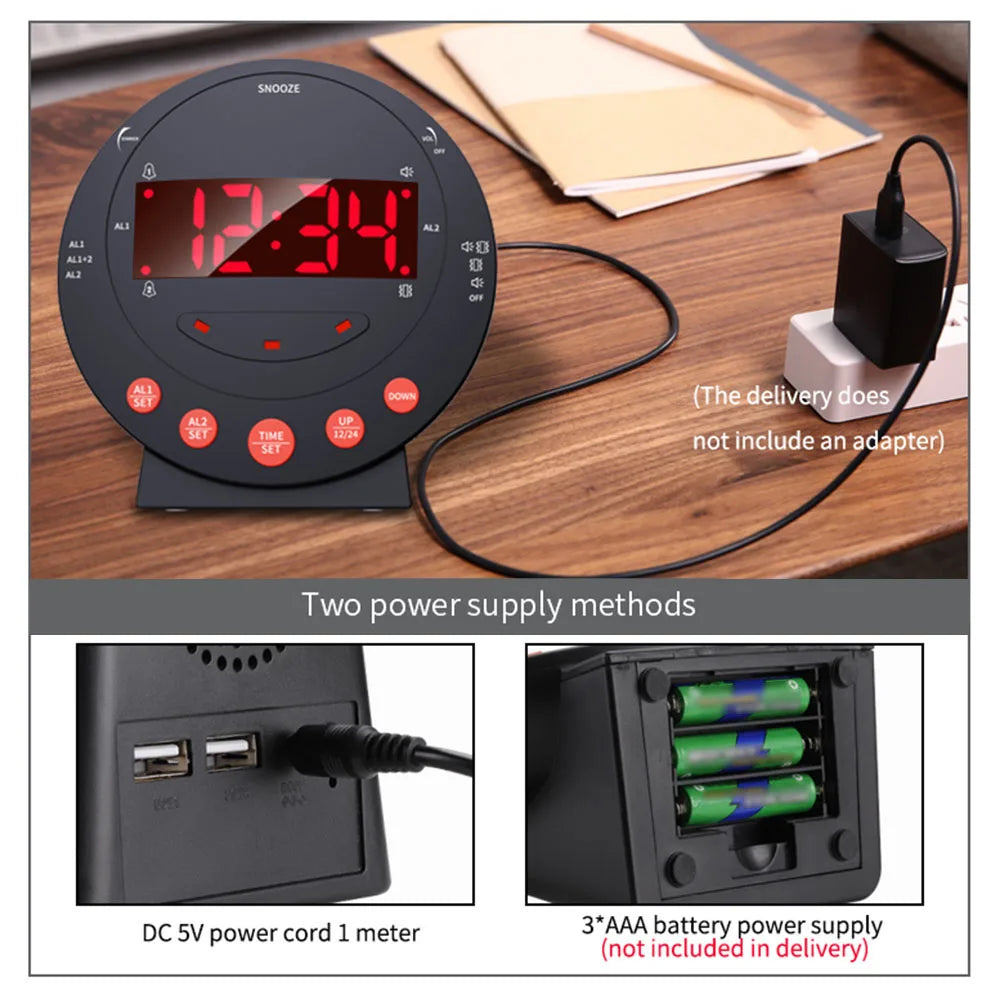 Loud Alarm Clock with Bed Shaker Vibrating Alarm Clock with Flash Light Brightness Adjustable Snooze Dual Alarm Setting USB