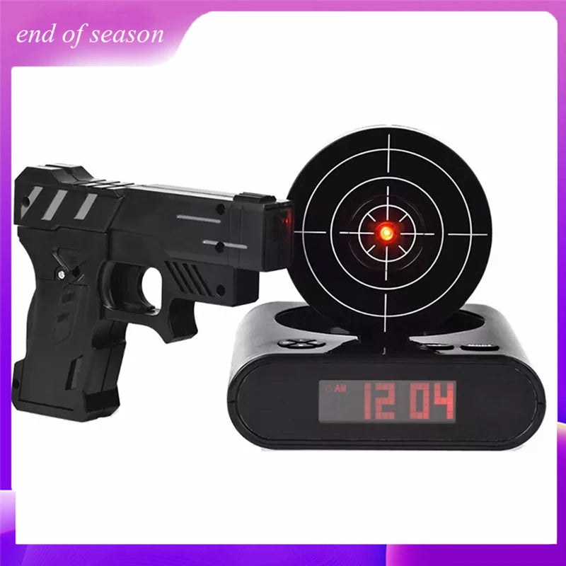 Digital Gun Alarm Clock – Target Laser Shoot Gadget, Kids’ and Desk Table Wake-Up Clock