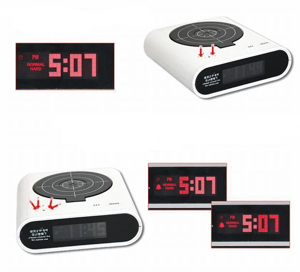 Digital Gun Alarm Clock – Target Laser Shoot Gadget, Kids’ and Desk Table Wake-Up Clock
